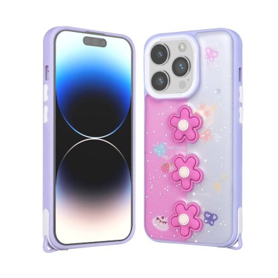 Bal-z Apple iPhone 14 Pro Max Kılıf Parlayan Simli Kabartma Figürlü  Cevze Kapak