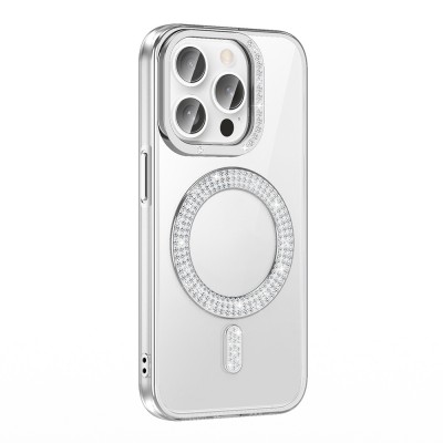 Bal-z Apple iPhone 14 Pro Max Kılıf Pırlanta Taş Tasarımlı M-safe Şarj Özellikli Zore Karetta Silikon Kapak