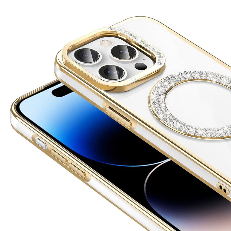 Bal-z Apple iPhone 14 Pro Max Kılıf Pırlanta Taş Tasarımlı M-safe Şarj Özellikli Zore Karetta Silikon Kapak