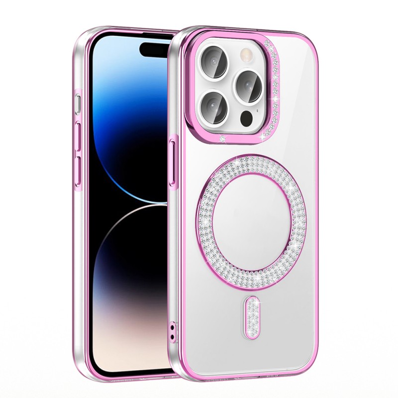 Bal-z Apple iPhone 14 Pro Max Kılıf Pırlanta Taş Tasarımlı M-safe Şarj Özellikli Zore Karetta Silikon Kapak