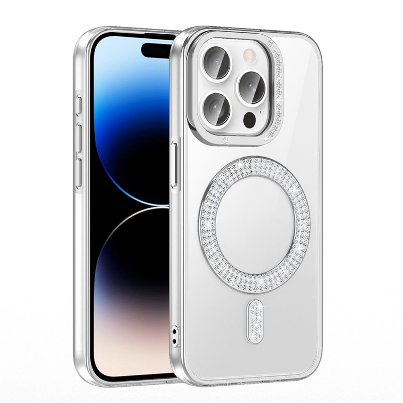 Bal-z Apple iPhone 14 Pro Max Kılıf Pırlanta Taş Tasarımlı M-safe Şarj Özellikli Zore Karetta Silikon Kapak