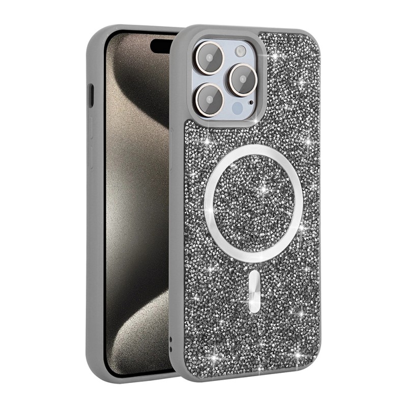 Bal-z Apple iPhone 14 Pro Max Kılıf Pırlanta Tasarımlı M-safe Şarj Özellikli Zore Mozaik Silikon Kapak