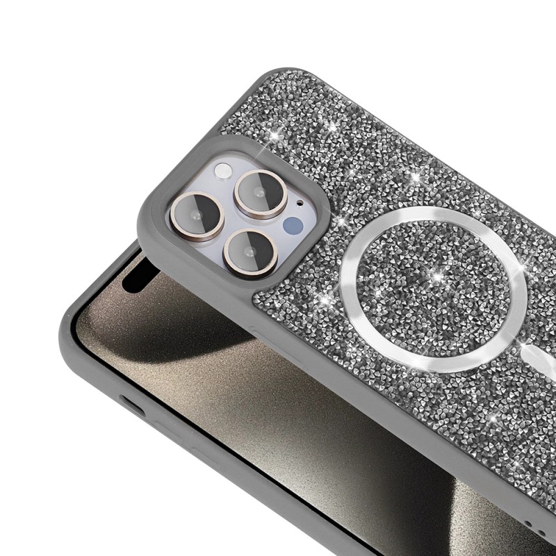 Bal-z Apple iPhone 14 Pro Max Kılıf Pırlanta Tasarımlı M-safe Şarj Özellikli Zore Mozaik Silikon Kapak