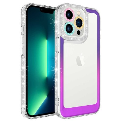 Bal-z Apple iPhone 14 Pro Max Kılıf Simli ve Renk Geçiş Tasarımlı Lens Korumalı  Park Kapak