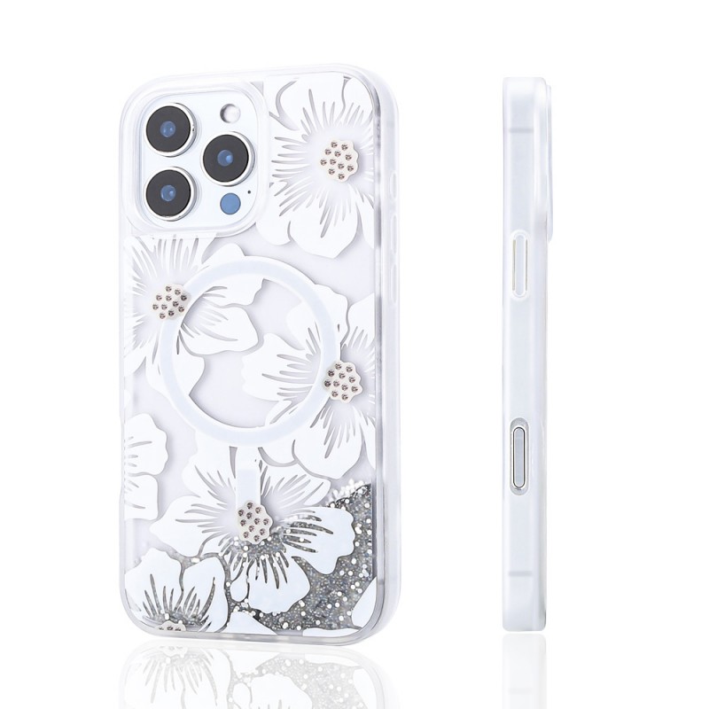 Bal-z Apple iPhone 14 Pro Max Kılıf Sıvılı Simli Baskılı Şeffaf Arka Yüzey Zore Mossa Silikon Kapak