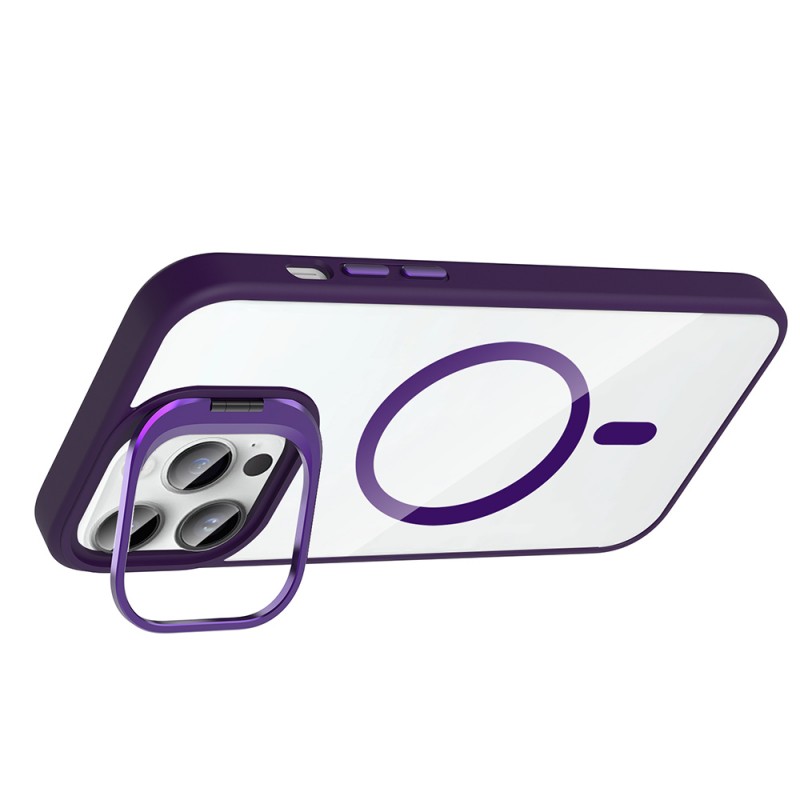 Bal-z Apple iPhone 14 Pro Max Kılıf Standlı ve Kamera Lens Hediyeli M-Safe Şarj Özellikli Zore Etro Kapak