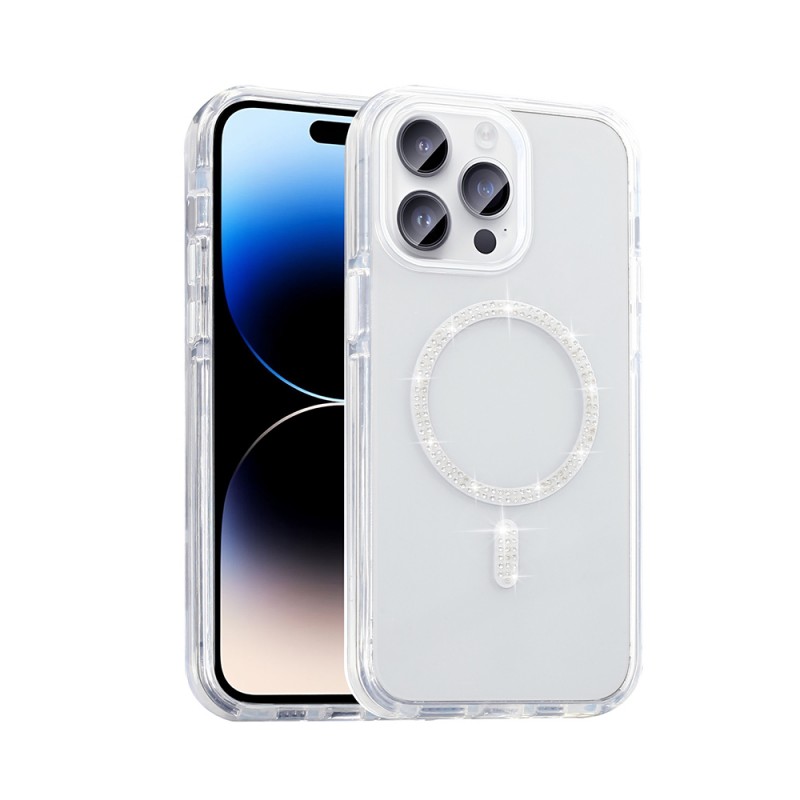 Bal-z Apple iPhone 14 Pro Max Kılıf Taşlı Tasarım M-safe Şarj Özellikli Zore Koment Silikon Kapak