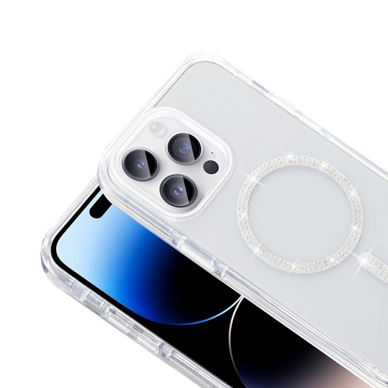 Bal-z Apple iPhone 14 Pro Max Kılıf Taşlı Tasarım M-safe Şarj Özellikli Zore Koment Silikon Kapak