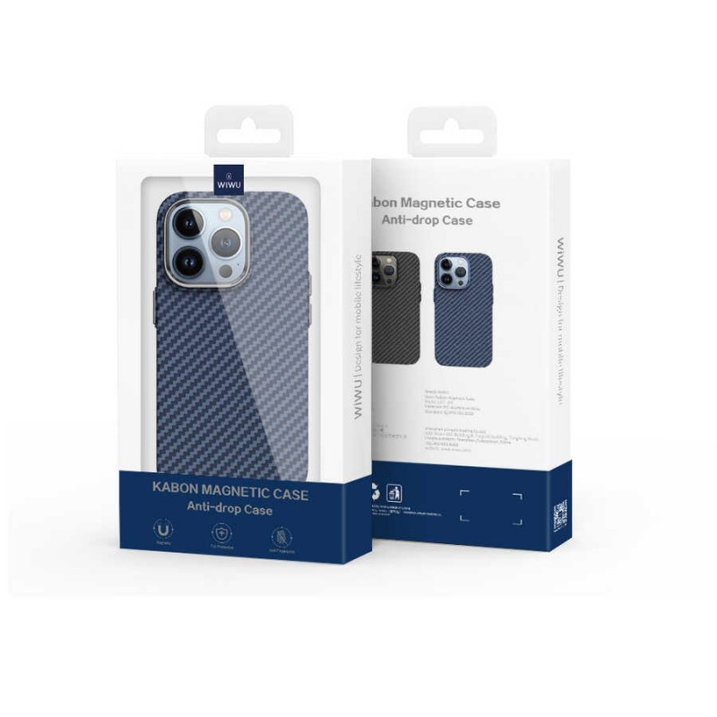 Bal-z Apple iPhone 14 Pro Max Kılıf ​​​​​Wiwu Karbon Fiber Görünümlü M-safe Wireless Şarj Özellikli Kabon Kapak