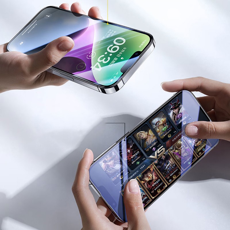 Bal-z Apple iPhone 14 Pro Wiwu CZ-003 Mavi Işık Teknolojili Hidrofobik ve Oleofobik Parlama Önleyici Cam Ekran Koruyucu