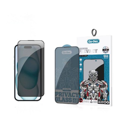 Bal-z Apple iPhone 15 Go Des 9D Full Cover Privacy Temperli Cam Ekran Koruyucu