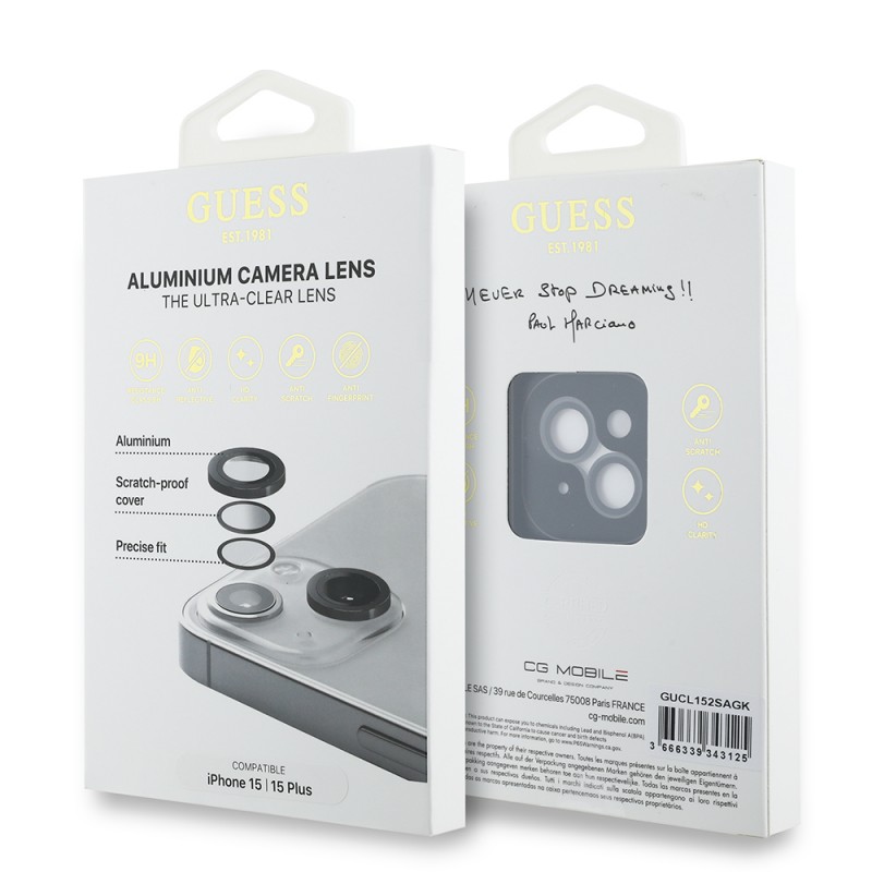Bal-z Apple iPhone 15 Guess Orjinal Lisanslı Metal Kamera Lens Koruyucu