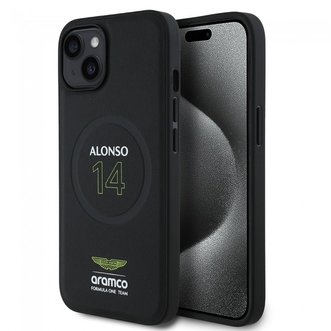 Apple iPhone 15 Kılıf Aston Martin Orjinal Lisanslı M-safe Şarj Özellikli PU Deri Alonso 14 Baskılı Kapak Apple iPhone 15 Kılıf Aston Martin Orjinal Lisanslı M-safe Şarj Özellikli PU Deri Alonso 14 Baskılı Kapak
