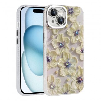 Apple iPhone 15 Kılıf Çiçek Desenli Parlak Taşlı Sert Silikon Zore Garden Kapak Apple iPhone 15 Kılıf Çiçek Desenli Parlak Taşlı Sert Silikon Zore Garden Kapak