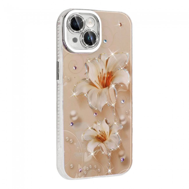 Apple iPhone 15 Kılıf Çiçek Desenli Parlak Taşlı Sert Silikon Zore Garden Kapak Apple iPhone 15 Kılıf Çiçek Desenli Parlak Taşlı Sert Silikon Zore Garden Kapak