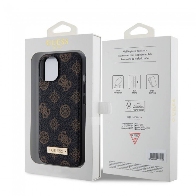 Apple iPhone 15 Kılıf Guess Magsafe Şarj Özellikli PU Deri Desenli Metal Plaka Logolu Kapak Apple iPhone 15 Kılıf Guess Magsafe Şarj Özellikli PU Deri Desenli Metal Plaka Logolu Kapak
