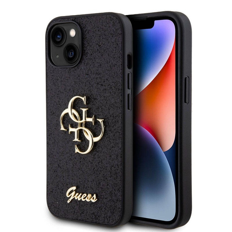 Bal-z Apple iPhone 15 Kılıf Guess Orjinal Lisanslı 4G Büyük Metal Logolu Glitter Kapak