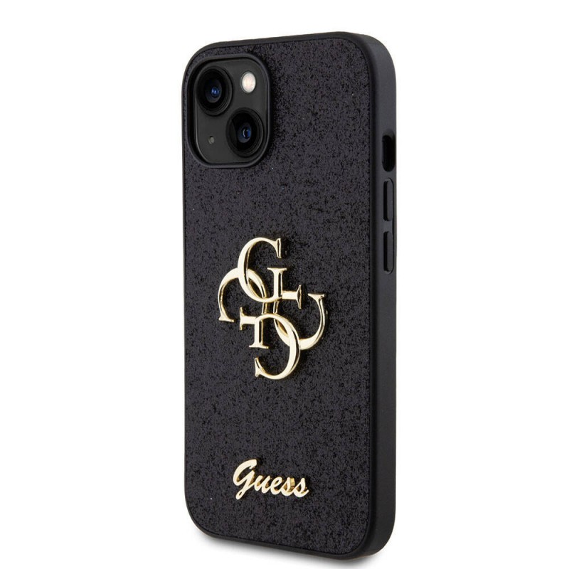 Bal-z Apple iPhone 15 Kılıf Guess Orjinal Lisanslı 4G Büyük Metal Logolu Glitter Kapak