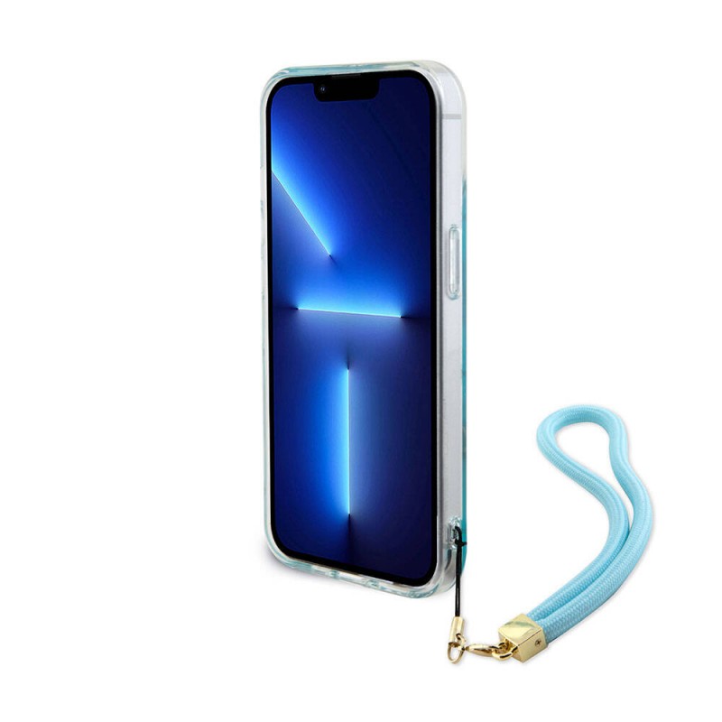 Bal-z Apple iPhone 15 Kılıf Guess Orjinal Lisanslı Desenli Yazı Logolu Askı İpli Holografik Glitter Peony Kapak