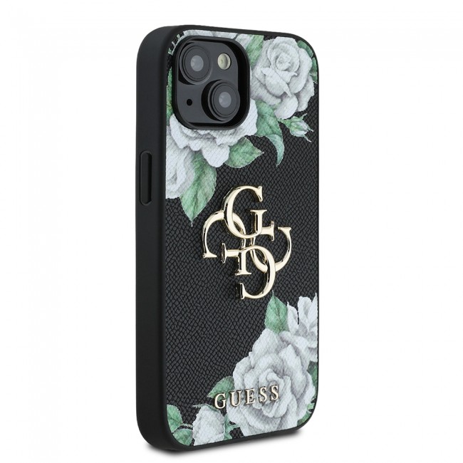 Apple iPhone 15 Kılıf Guess Orjinal Lisanslı Gül Baskılı Büyük Metal Logo Dizaynlı Kapak Apple iPhone 15 Kılıf Guess Orjinal Lisanslı Gül Baskılı Büyük Metal Logo Dizaynlı Kapak