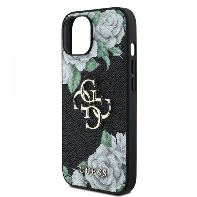 Apple iPhone 15 Kılıf Guess Orjinal Lisanslı Gül Baskılı Büyük Metal Logo Dizaynlı Kapak Apple iPhone 15 Kılıf Guess Orjinal Lisanslı Gül Baskılı Büyük Metal Logo Dizaynlı Kapak