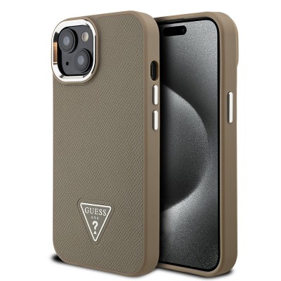 Bal-z Apple iPhone 15 Kılıf Guess Orjinal Lisanslı M-safe Şarj Özellikli Grained Triangle Kapak