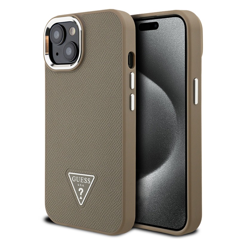 Bal-z Apple iPhone 15 Kılıf Guess Orjinal Lisanslı M-safe Şarj Özellikli Grained Triangle Kapak