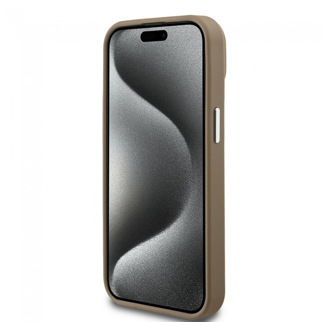 Apple iPhone 15 Kılıf Guess Orjinal Lisanslı M-safe Şarj Özellikli Grained Triangle Kapak