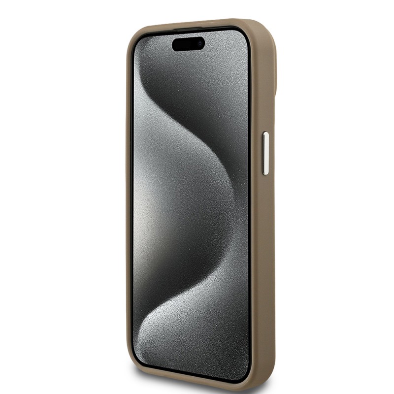 Bal-z Apple iPhone 15 Kılıf Guess Orjinal Lisanslı M-safe Şarj Özellikli Grained Triangle Kapak