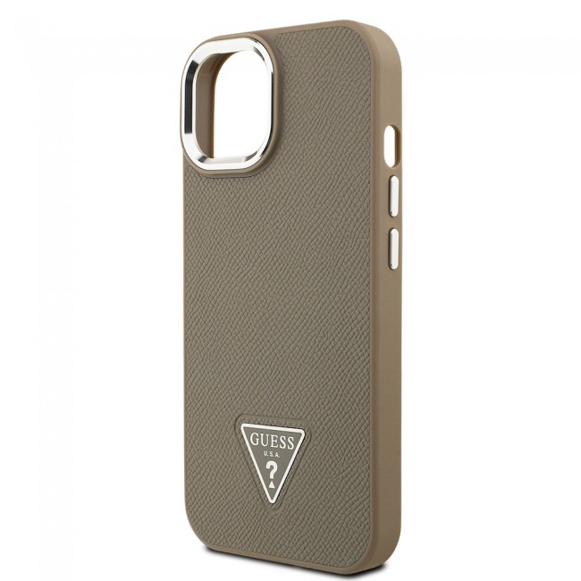 Apple iPhone 15 Kılıf Guess Orjinal Lisanslı M-safe Şarj Özellikli Grained Triangle Kapak
