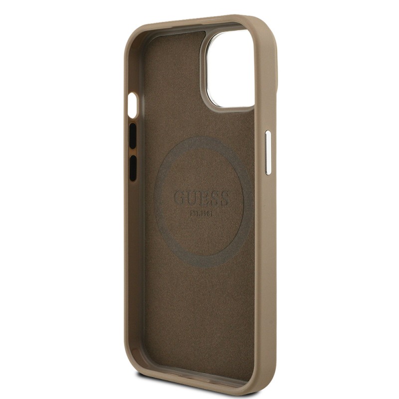 Bal-z Apple iPhone 15 Kılıf Guess Orjinal Lisanslı M-safe Şarj Özellikli Grained Triangle Kapak