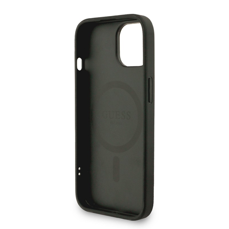 Bal-z Apple iPhone 15 Kılıf Guess Orjinal Lisanslı M-safe Şarj Özellikli PU Deri Bilek Askı İpli Yazı Logolu Kapak