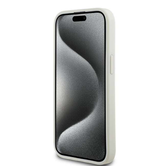 Apple iPhone 15 Kılıf Guess Orjinal Lisanslı M-safe Şarj Özellikli Sıcak Baskılı Üçgen Logolu PU Deri Peony Kapak