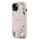 Apple iPhone 15 Kılıf Guess Orjinal Lisanslı M-safe Şarj Özellikli Taneli Çiçek Tasarımlı Metal Yazı Logolu Kapak