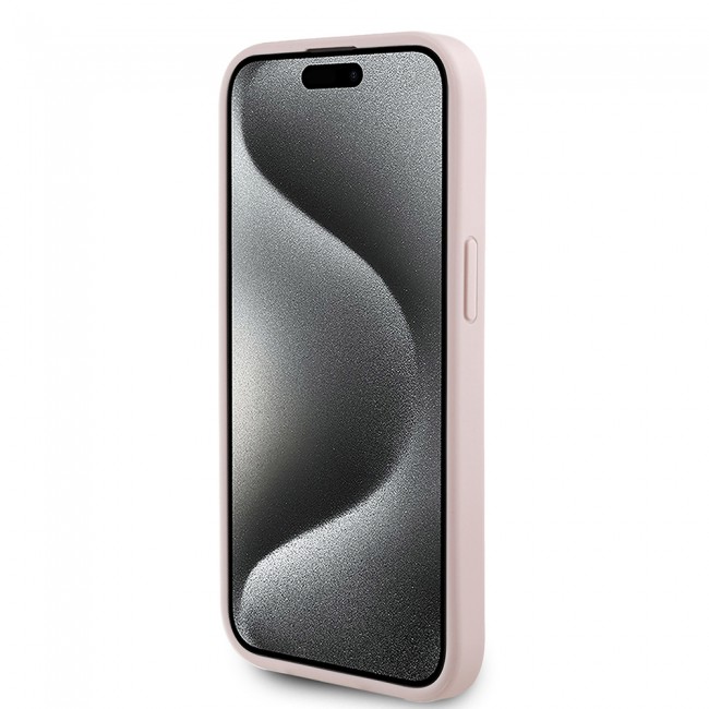 Apple iPhone 15 Kılıf Guess Orjinal Lisanslı M-safe Şarj Özellikli Taneli Çiçek Tasarımlı Metal Yazı Logolu Kapak
