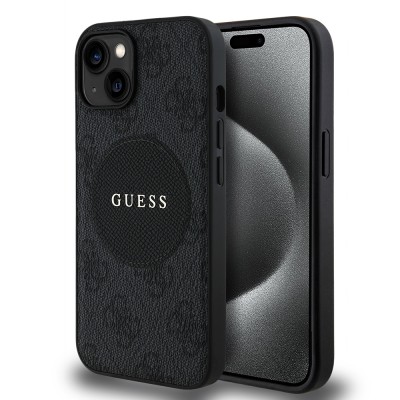 Bal-z Apple iPhone 15 Kılıf Guess Orjinal Lisanslı M-safe Şarj Özellikli Yazı Logolu Circle Classic Kapak