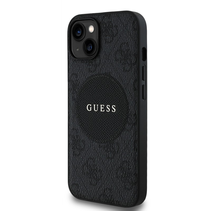 Bal-z Apple iPhone 15 Kılıf Guess Orjinal Lisanslı M-safe Şarj Özellikli Yazı Logolu Circle Classic Kapak
