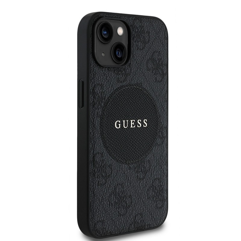 Bal-z Apple iPhone 15 Kılıf Guess Orjinal Lisanslı M-safe Şarj Özellikli Yazı Logolu Circle Classic Kapak