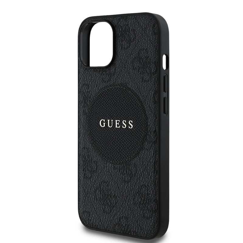 Bal-z Apple iPhone 15 Kılıf Guess Orjinal Lisanslı M-safe Şarj Özellikli Yazı Logolu Circle Classic Kapak