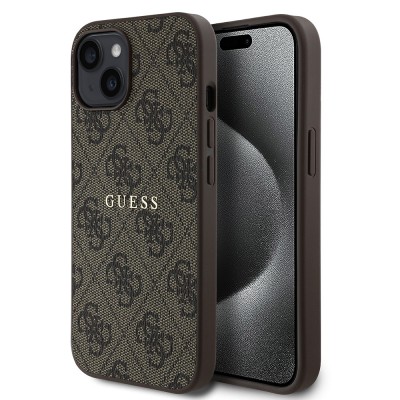 Bal-z Apple iPhone 15 Kılıf Guess Orjinal Lisanslı M-safe Şarj Özellikli 4G Desen Yazı Logolu Kapak