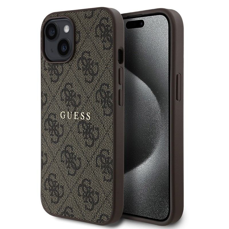 Bal-z Apple iPhone 15 Kılıf Guess Orjinal Lisanslı M-safe Şarj Özellikli 4G Desen Yazı Logolu Kapak