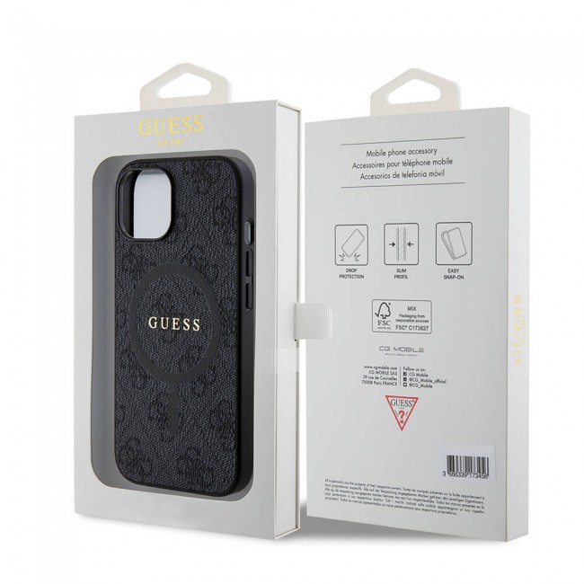 Apple iPhone 15 Kılıf Guess Orjinal Lisanslı Magsafe Şarj Özellikli 4G Desenli Yazı Logolu Kapak