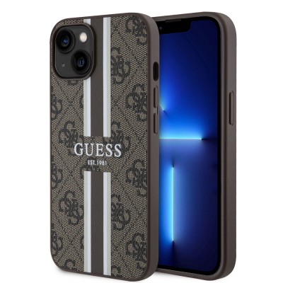 Bal-z Apple iPhone 15 Kılıf Guess Orjinal Lisanslı M-safe Şarj Özellikli 4G Şerit Tasarımlı Printed Kapak