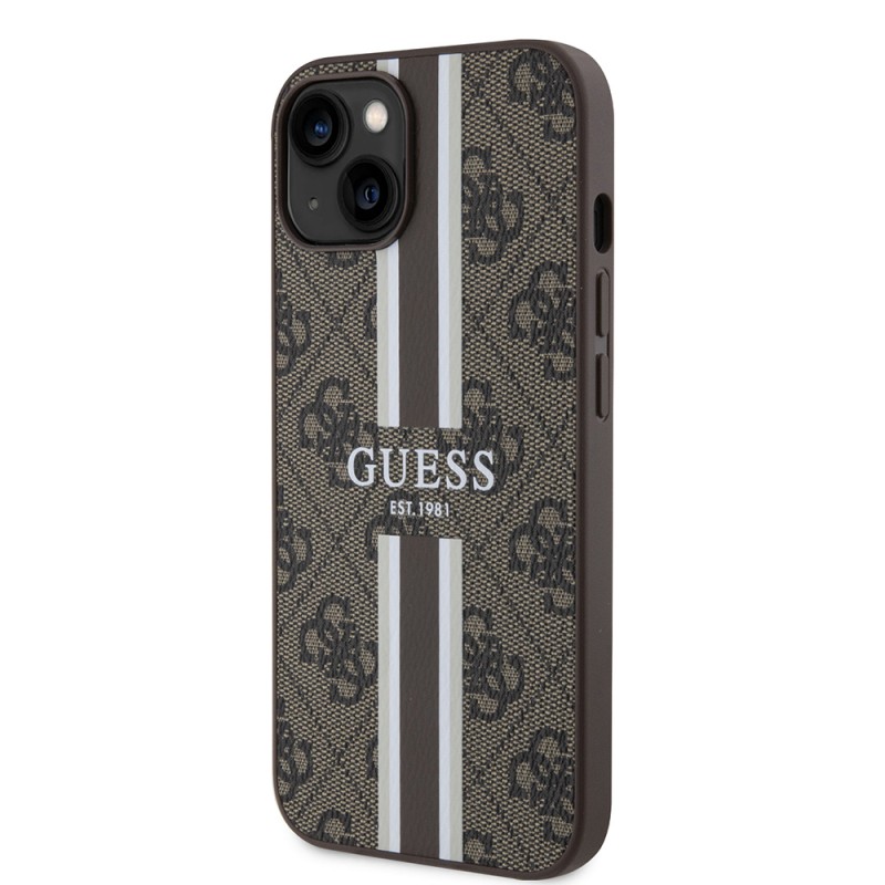 Bal-z Apple iPhone 15 Kılıf Guess Orjinal Lisanslı M-safe Şarj Özellikli 4G Şerit Tasarımlı Printed Kapak