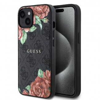 Apple iPhone 15 Kılıf Guess Orjinal Lisanslı M-safe Şarj Özellikli Gül Baskılı 4G Desenli Yazı Logolu Kapak Apple iPhone 15 Kılıf Guess Orjinal Lisanslı M-safe Şarj Özellikli Gül Baskılı 4G Desenli Yazı Logolu Kapak