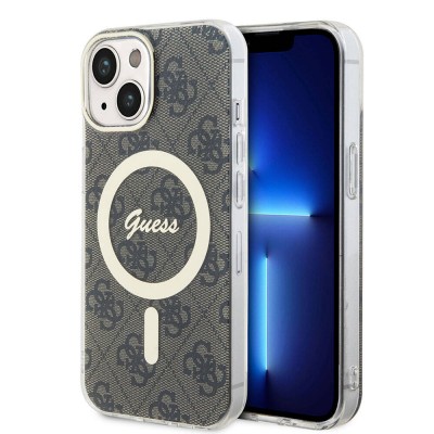 Bal-z Apple iPhone 15 Kılıf Guess Orjinal Lisanslı M-safe Şarj Özellikli Yazı Logolu 4G Desenli Kapak