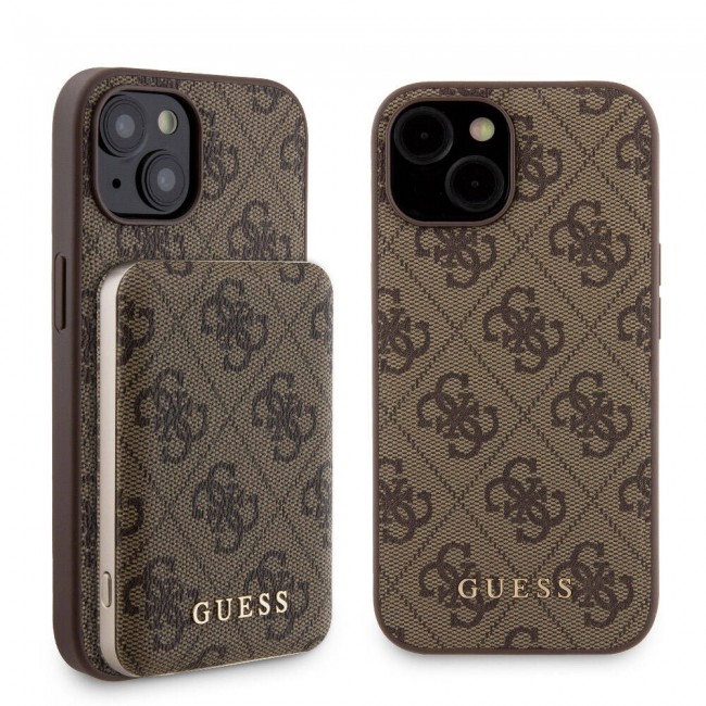 Apple iPhone 15 Kılıf Guess Orjinal Lisanslı Magsafe Şarj Özellikli Yazı Logolu 4G Desenli Kapak + Powerbank 5000mAh 2in1 Set Apple iPhone 15 Kılıf Guess Orjinal Lisanslı Magsafe Şarj Özellikli Yazı Logolu 4G Desenli Kapak + Powerbank 5000mAh 2in1 Set