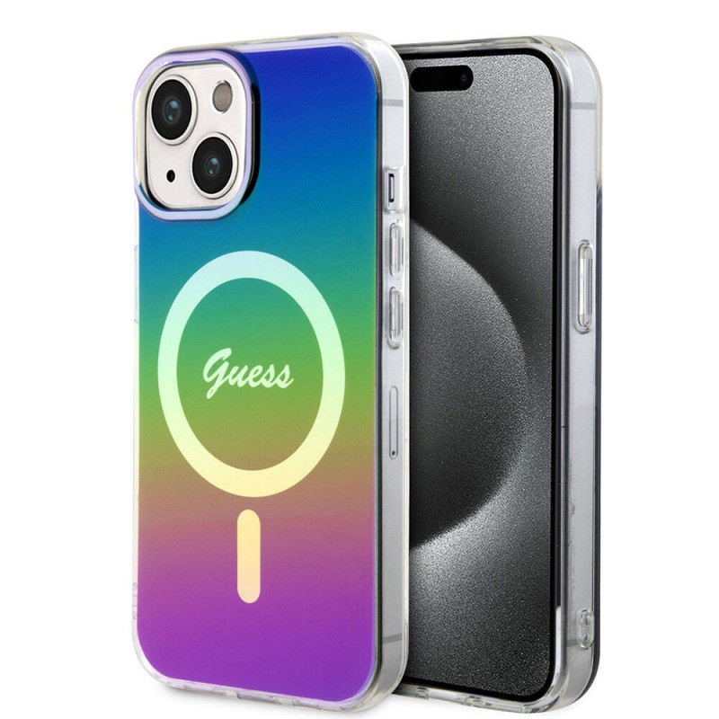 Bal-z Apple iPhone 15 Kılıf Guess Orjinal Lisanslı M-safe Şarj Özellikli Yazı Logolu Iridescent Kapak