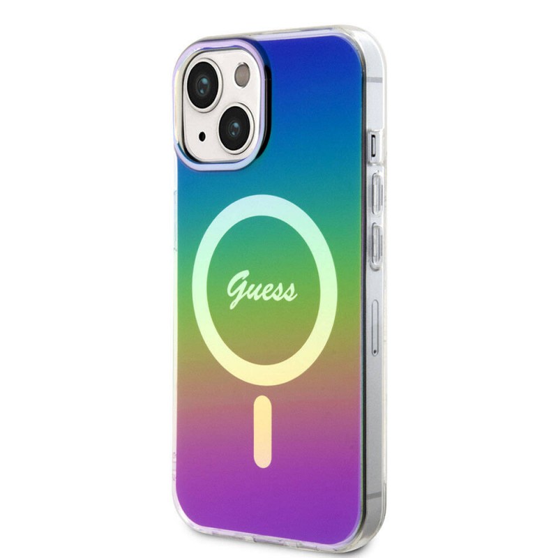 Bal-z Apple iPhone 15 Kılıf Guess Orjinal Lisanslı M-safe Şarj Özellikli Yazı Logolu Iridescent Kapak