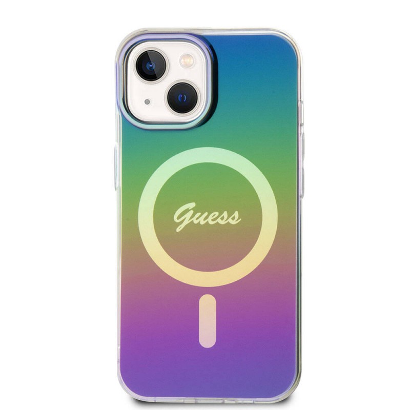 Bal-z Apple iPhone 15 Kılıf Guess Orjinal Lisanslı M-safe Şarj Özellikli Yazı Logolu Iridescent Kapak